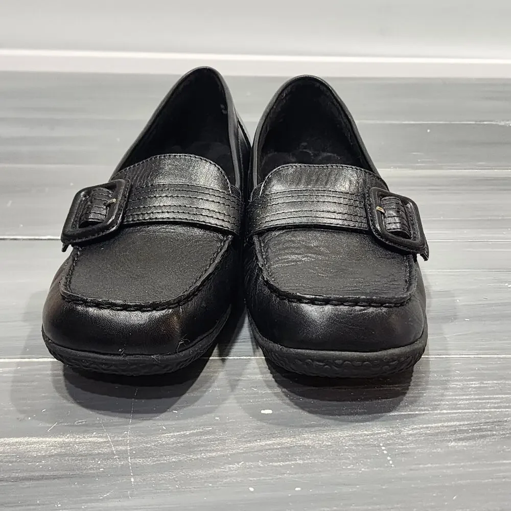 Walking Cradle Leather Loafers Comfort Shoes Black‎ Size 9 B Buckle Detail